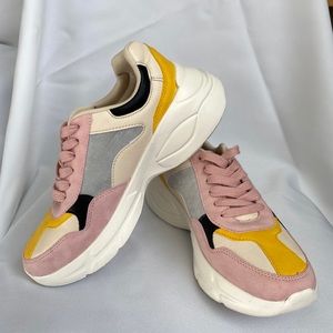 Qupid Chunky Pink and Yellow Dad Sneaker